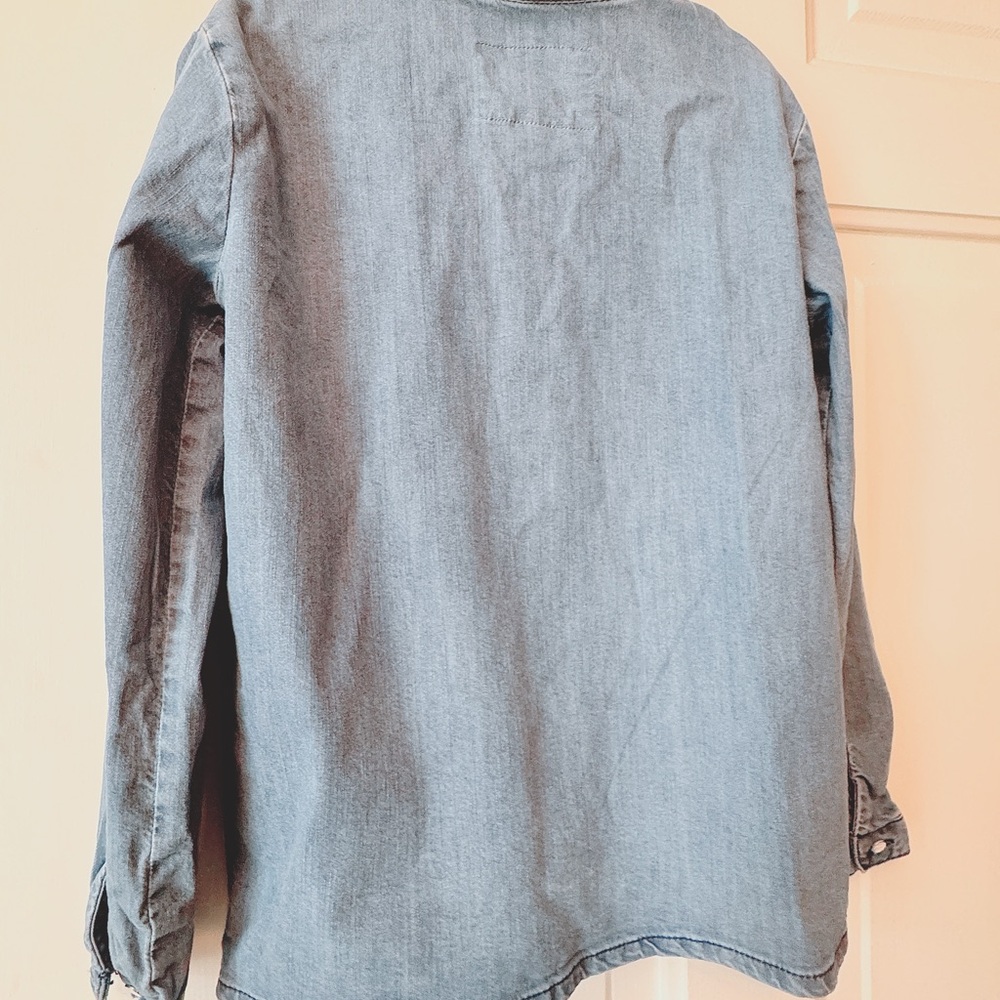 Bonpoint Light Blue Ruffle-Trim Denim Shirt - Picture 2 of 5